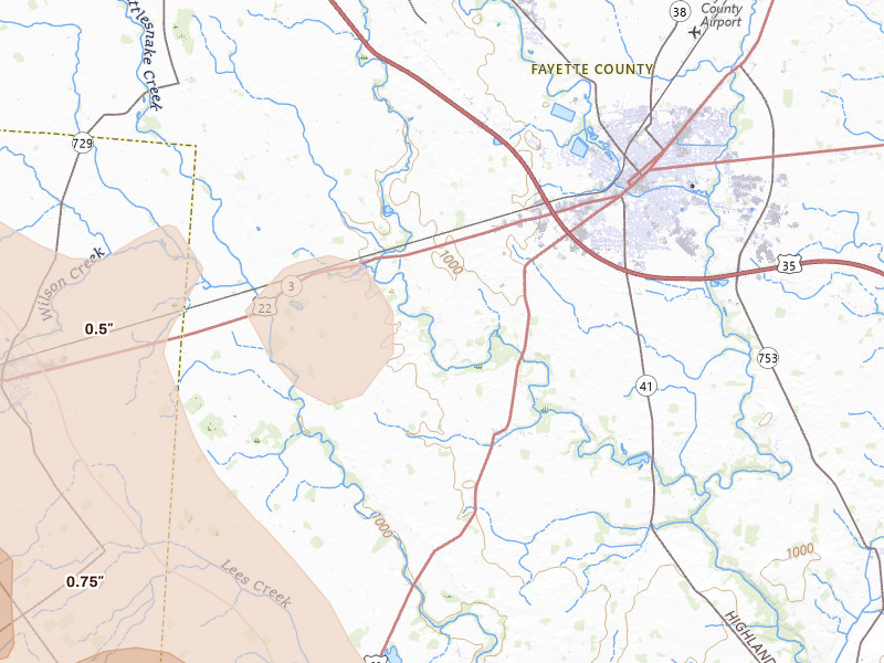 Radar-estimated hail-size map of the storm over Washington Court House, OH