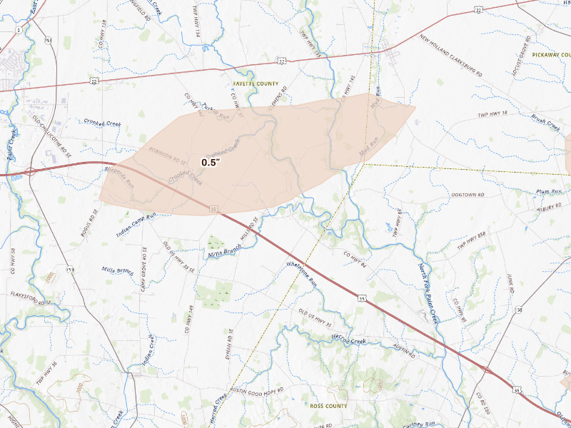 Radar-estimated hail-size map of the storm over Washington Court House, OH