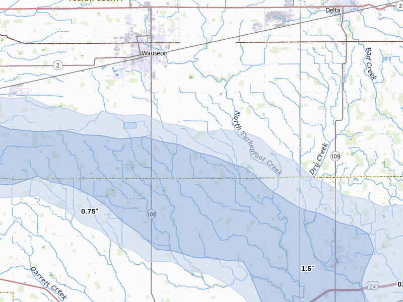 NEXRAD radar-signature map of the hail storm over Wauseon, OH on Mar 26, 2026