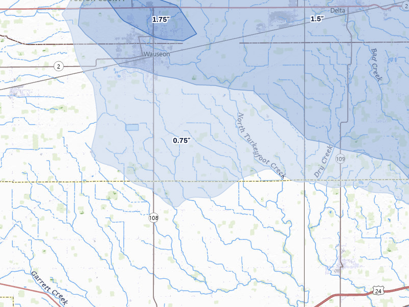 NEXRAD radar-signature map of the hail storm over Wauseon, OH on Sep 3, 2026