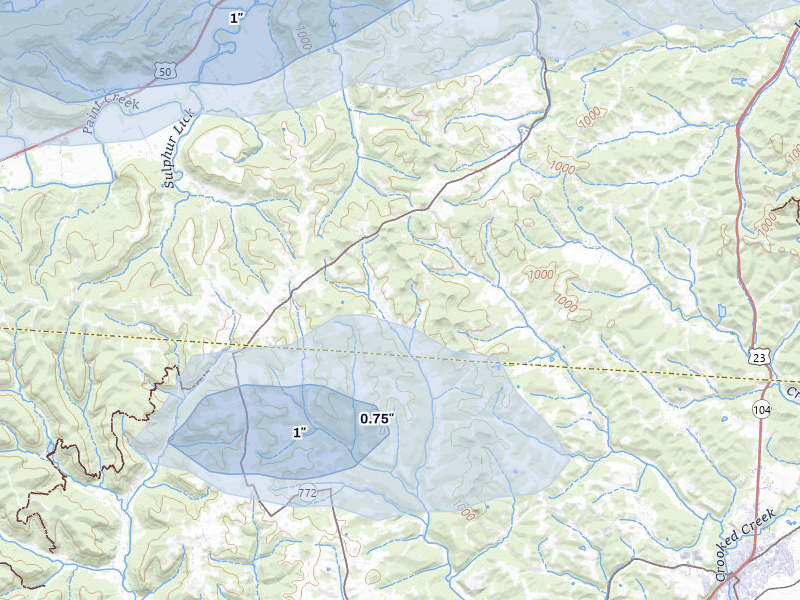 NEXRAD radar-signature map of the hail storm over Waverly, OH on Aug 8, 2026