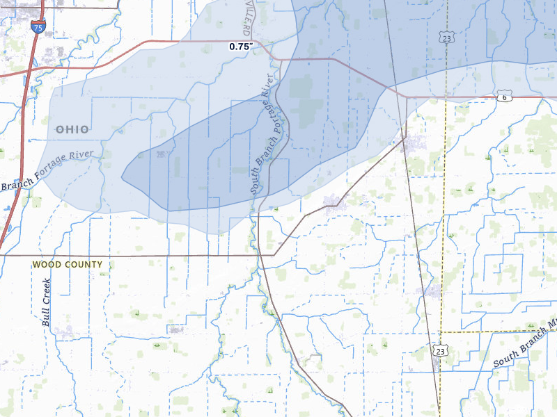 NEXRAD radar-signature map of the hail storm over Wayne, OH on Jul 3, 2026