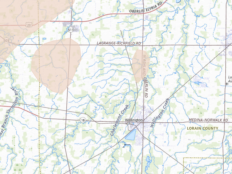Radar-estimated hail-size map of the storm over Wellington, OH on Aug 10, 2026