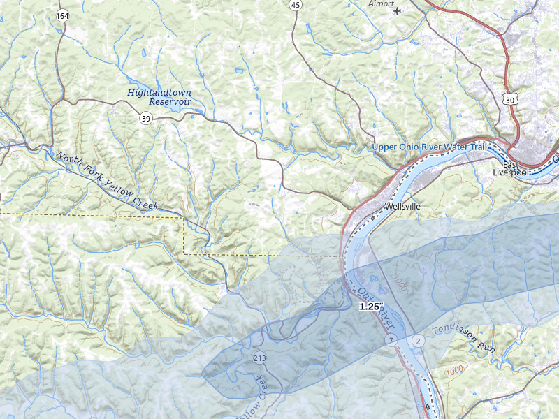 NEXRAD radar-signature map of the hail over Wellsville, OH