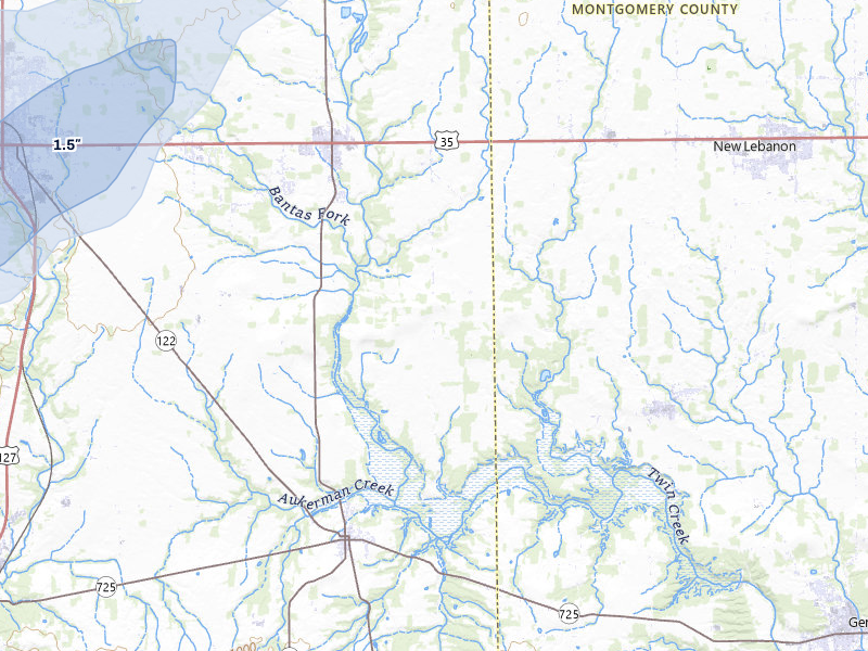 NEXRAD radar-signature map of the hail over West Alexandria, OH