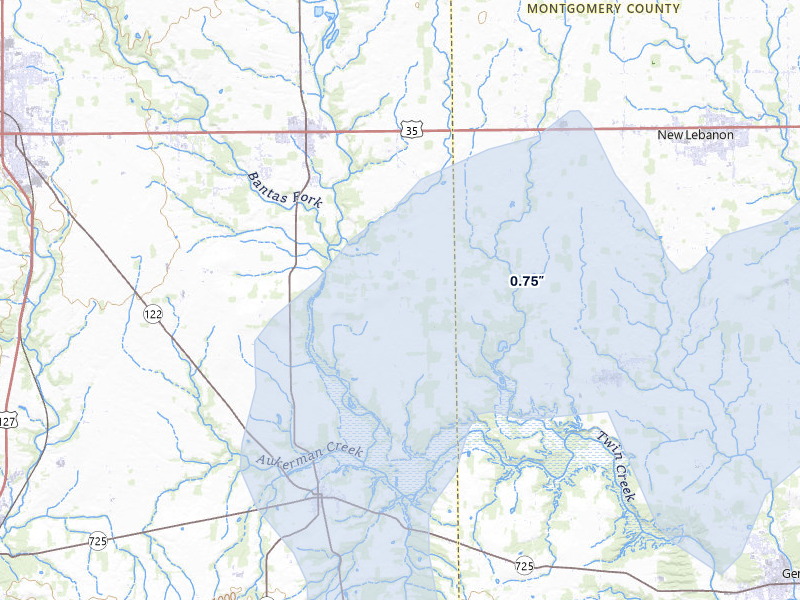 NEXRAD radar-signature map of the hail storm over West Alexandria, OH on May 16, 2026