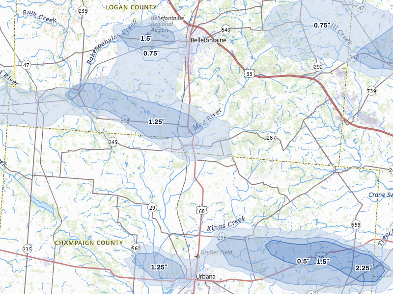 NEXRAD radar-signature map of the hail storm over West Liberty, OH on Jun 6, 2026