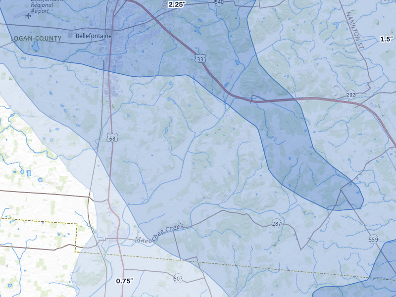 NEXRAD radar-signature map of the hail storm over West Liberty, OH on Aug 10, 2026