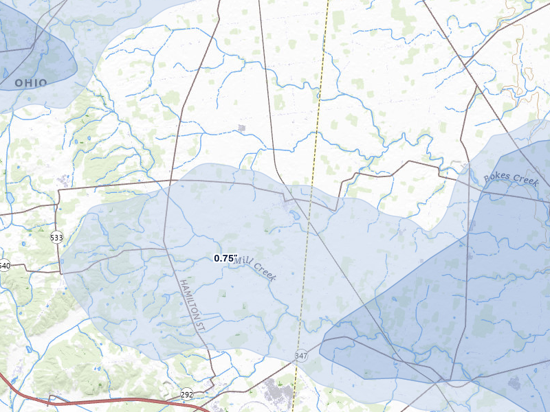 NEXRAD radar-signature map of the hail over West Mansfield, OH
