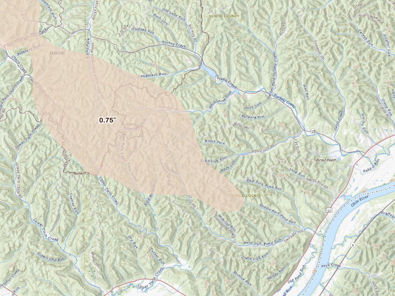 Radar-estimated hail-size map of the storm over West Portsmouth, OH