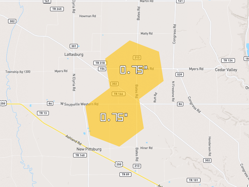 Hail map of West Salem, OH on Jul 4, 2026, hail up to 0.75"