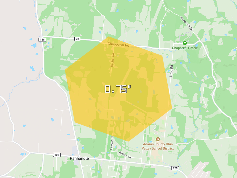 Hail map of West Union, OH on Jul 21, 2026, hail up to 0.75"