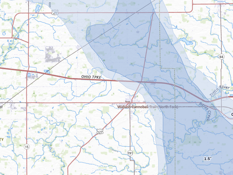 NEXRAD radar-signature map of the hail storm over West Unity, OH on Apr 22, 2026
