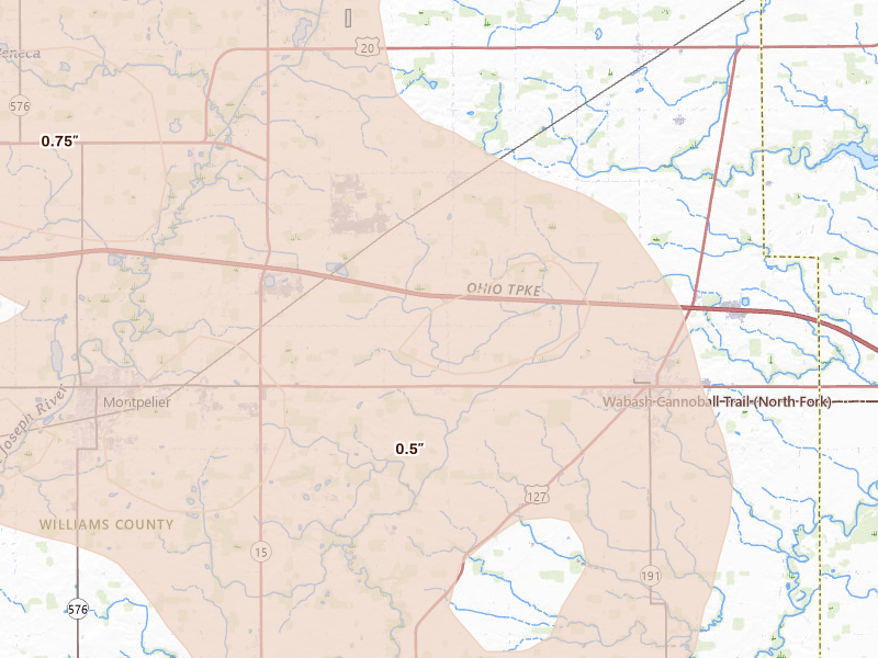 Radar-estimated hail-size map of the storm over West Unity, OH