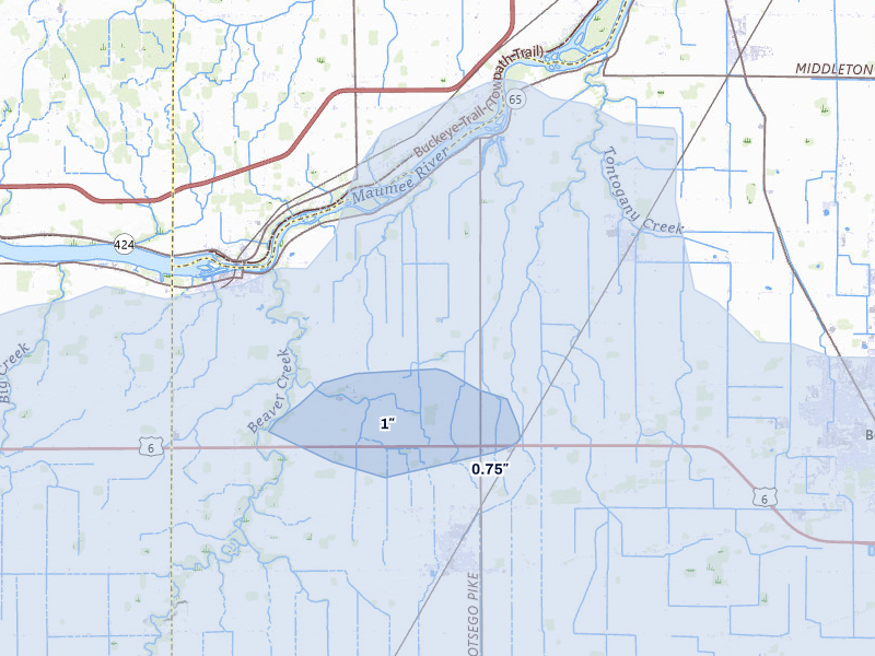 NEXRAD radar-signature map of the hail storm over Weston, OH on Mar 31, 2026