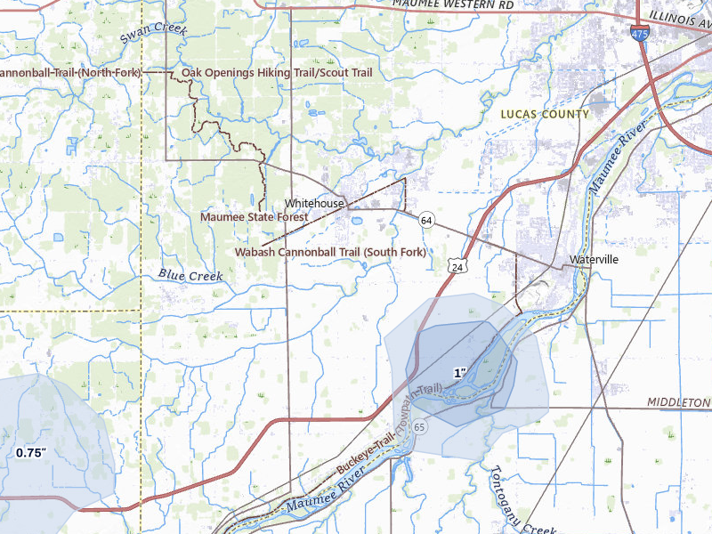 NEXRAD radar-signature map of the hail storm over Whitehouse, OH on Apr 13, 2026
