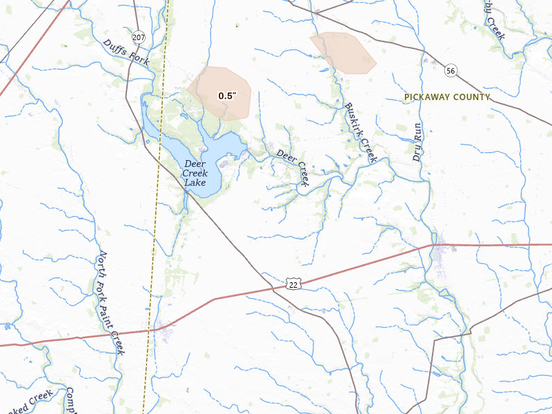 Radar-estimated hail-size map of the storm over Williamsport, OH on Mar 22, 2026