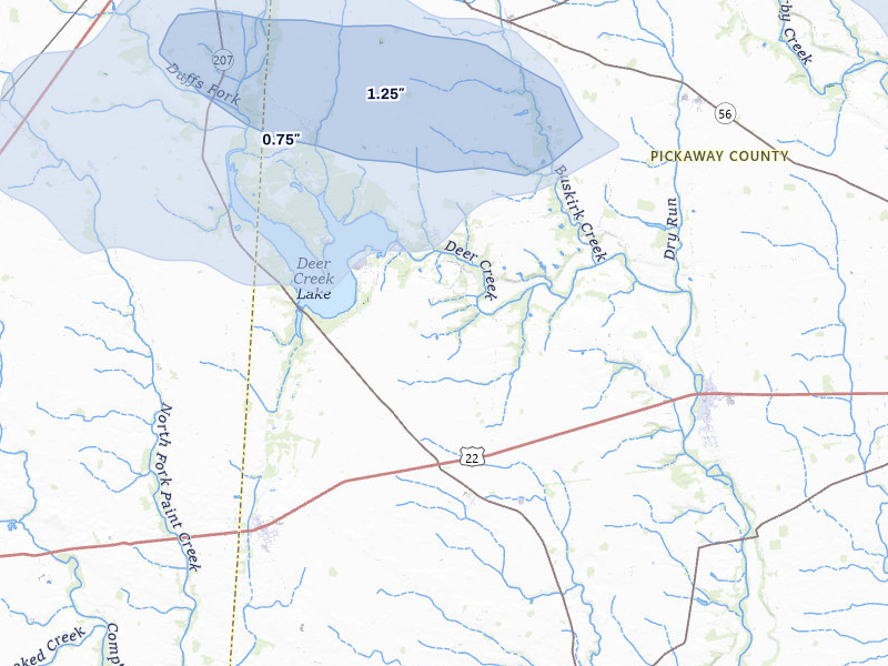 NEXRAD radar-signature map of the hail over Williamsport, OH