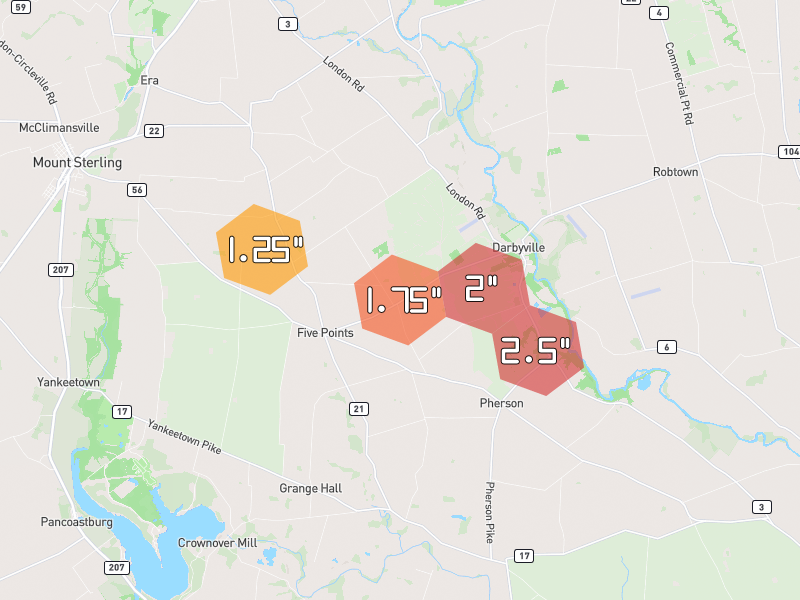 Hail map of Williamsport, OH on Jun 6, 2026, hail up to 2.5"