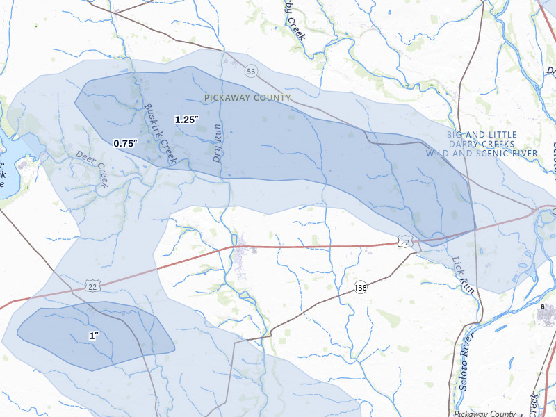 NEXRAD radar-signature map of the hail storm over Williamsport, OH on Aug 10, 2026