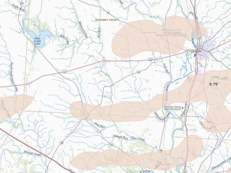 Radar-estimated hail-size map of the storm over Williamsport, OH