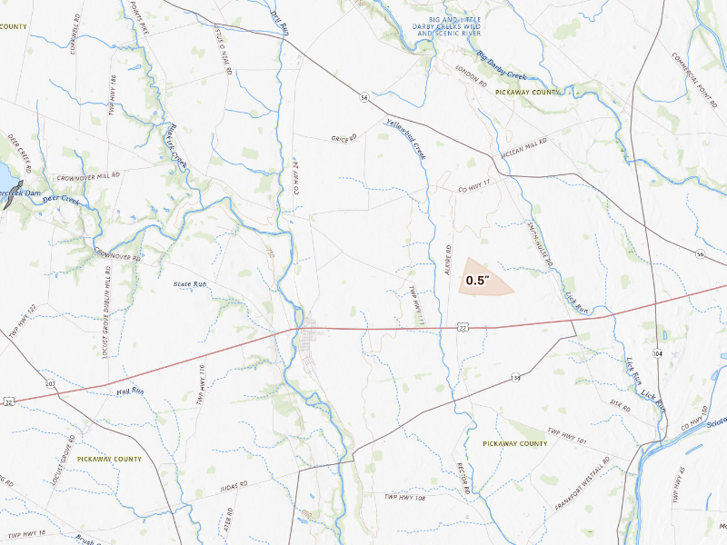 Radar-estimated hail-size map of the storm over Williamsport, OH