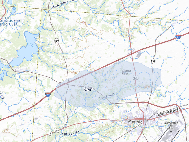 NEXRAD radar-signature map of the hail storm over Wilmington, OH on Mar 22, 2026