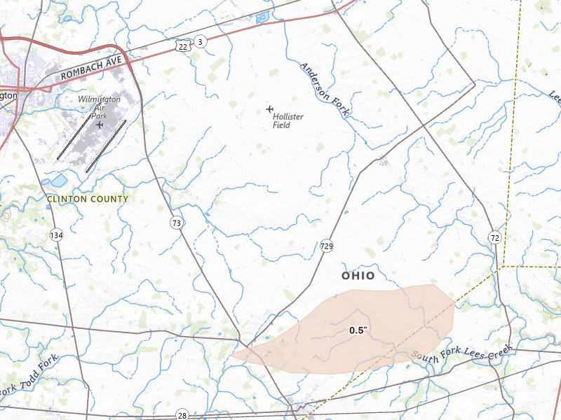Radar-estimated hail-size map of the storm over Wilmington, OH on Jun 17, 2026