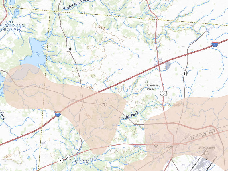 Radar-estimated hail-size map of the storm over Wilmington, OH on Jul 21, 2026