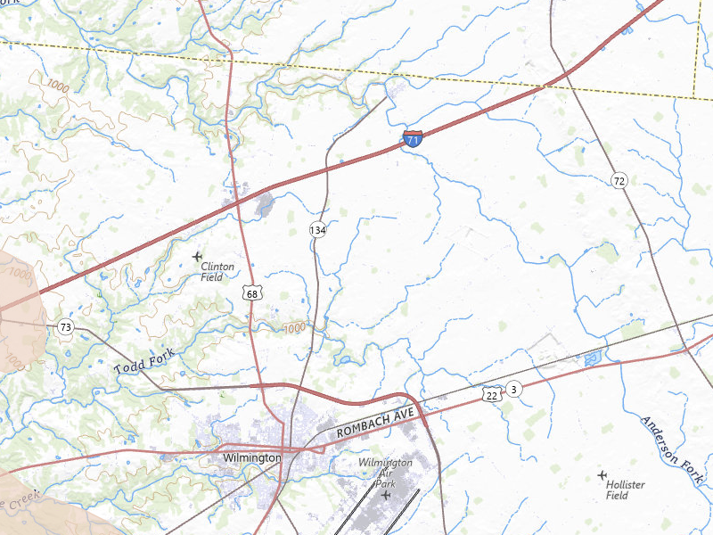 Radar-estimated hail-size map of the storm over Wilmington, OH on Aug 22, 2026