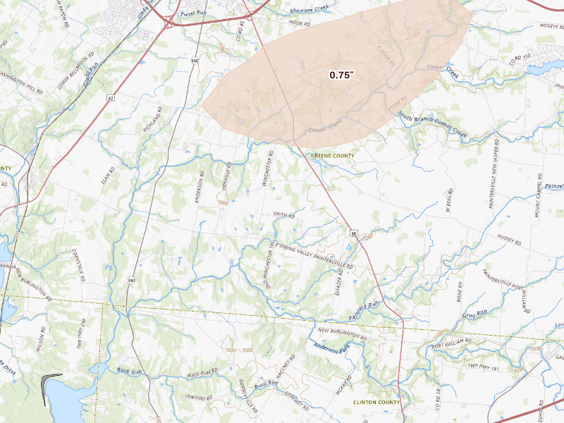 Radar-estimated hail-size map of the storm over Xenia, OH