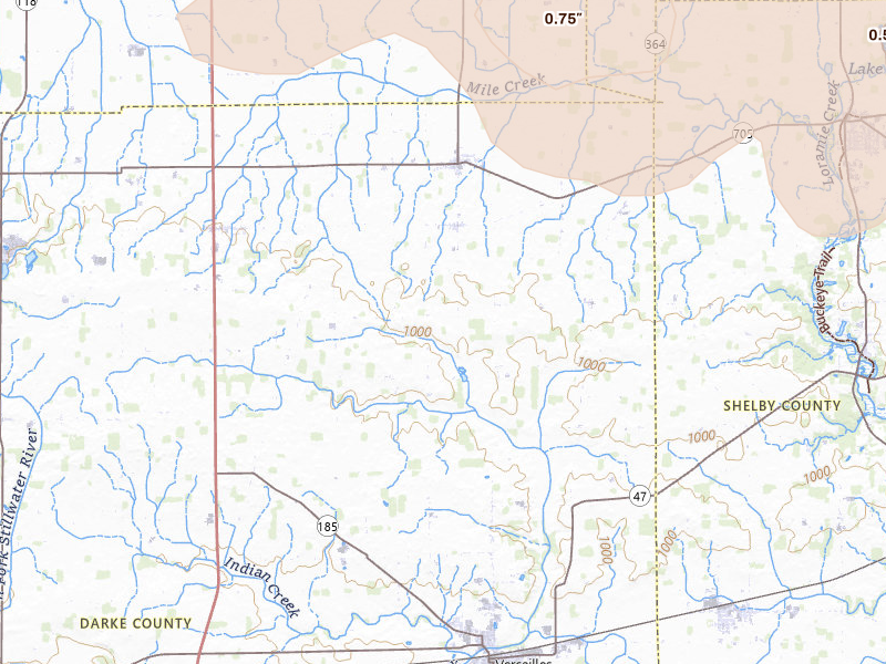 Radar-estimated hail-size map of the storm over Yorkshire, OH on Mar 22, 2026