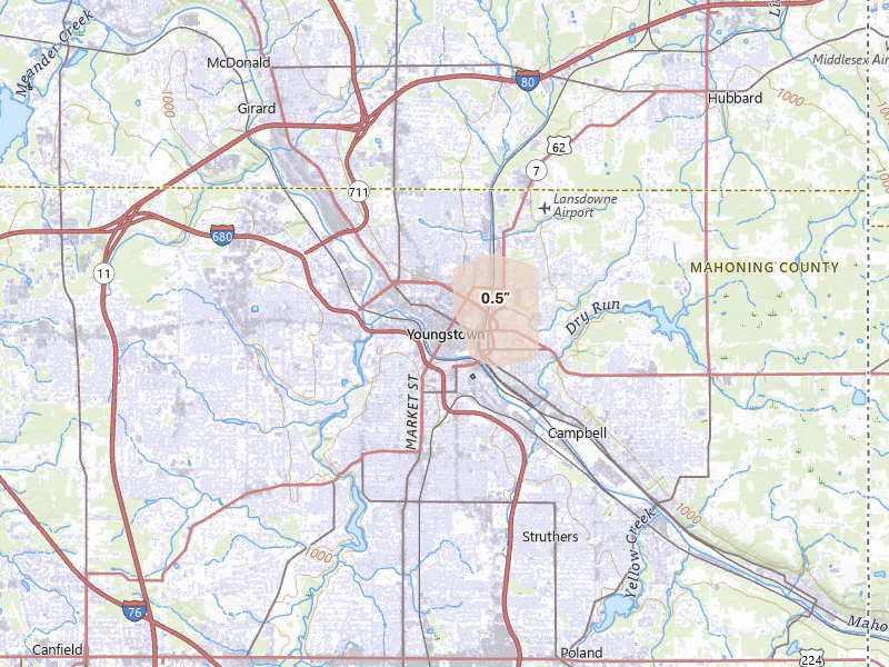 Radar-estimated hail-size map of the storm over Youngstown, OH