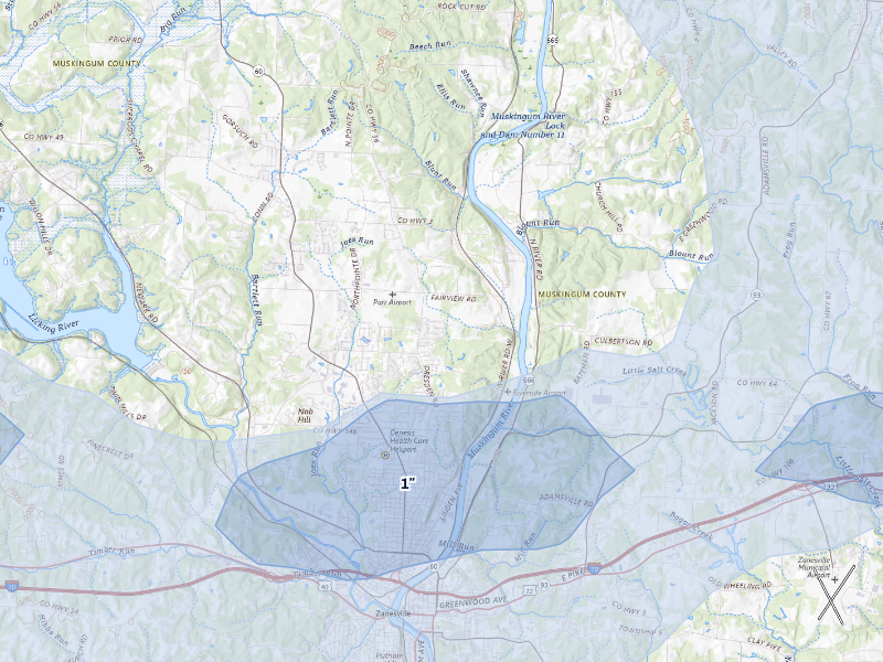 NEXRAD radar-signature map of the hail storm over Zanesville, OH on Aug 8, 2026