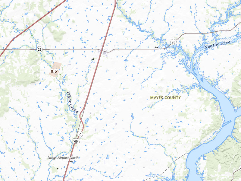 Radar-estimated hail-size map of the storm over Adair, OK on Mar 10, 2026