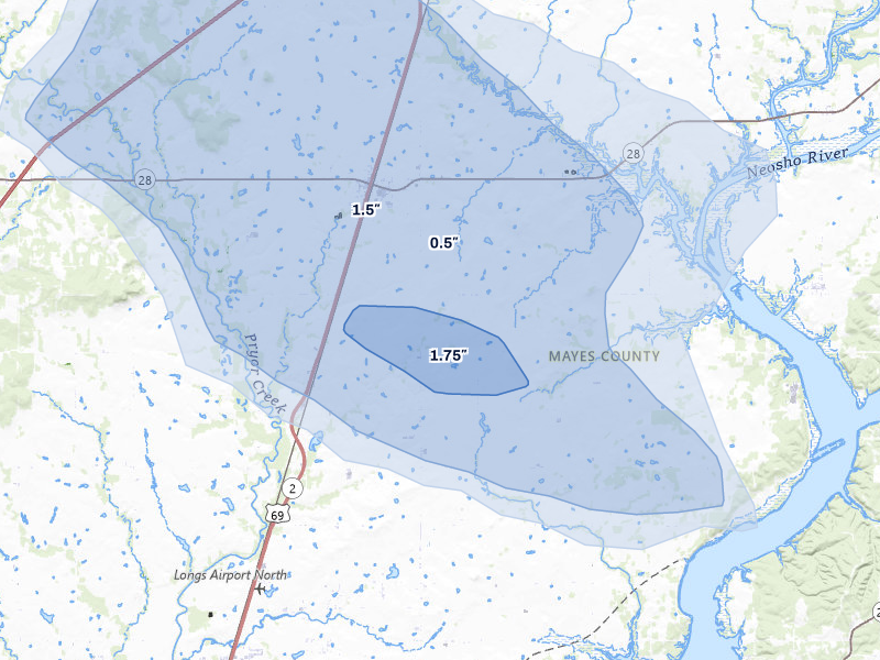 NEXRAD radar-signature map of the hail storm over Adair, OK on May 29, 2026
