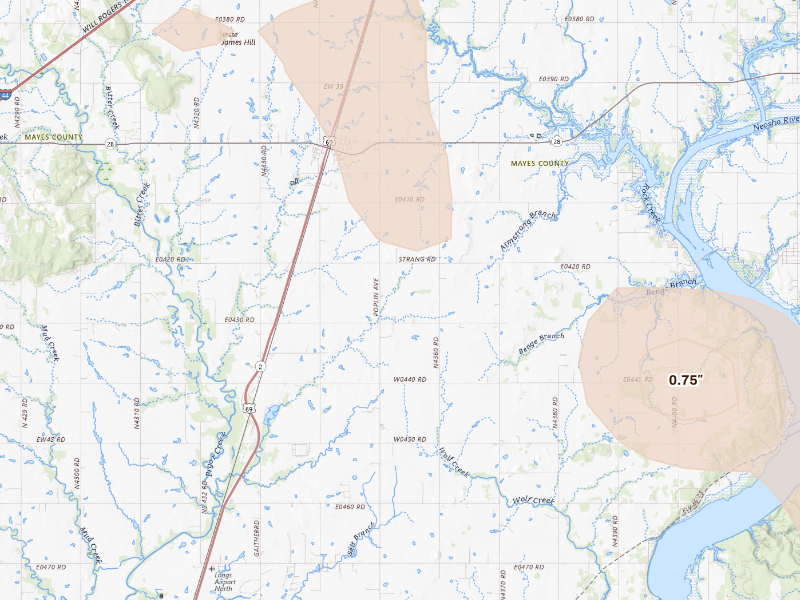 Radar-estimated hail-size map of the storm over Adair, OK