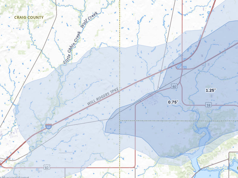 NEXRAD radar-signature map of the hail over Afton, OK