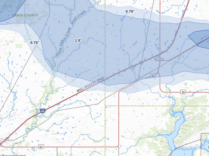 NEXRAD radar-signature map of the hail over Afton, OK