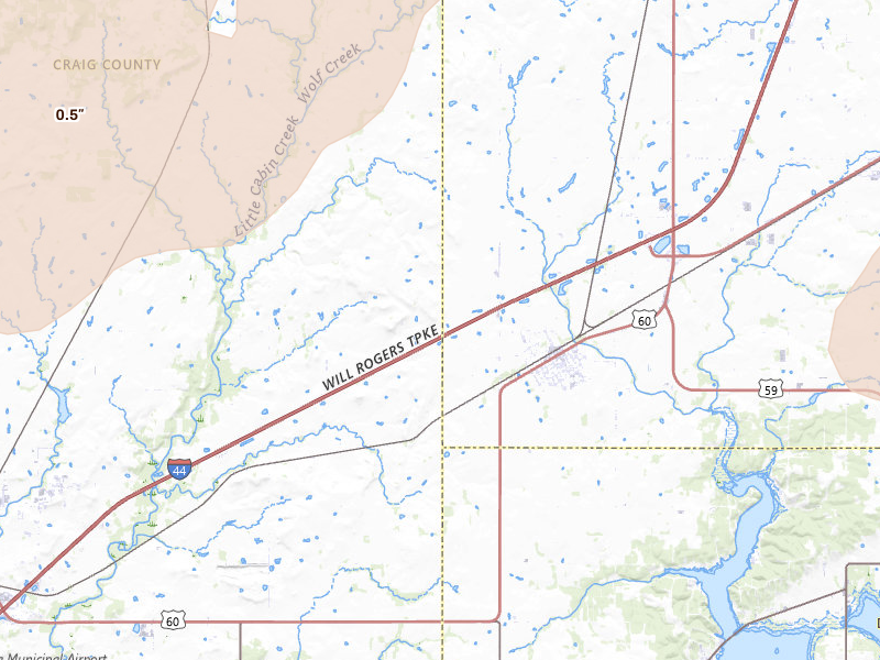 Radar-estimated hail-size map of the storm over Afton, OK on May 4, 2026