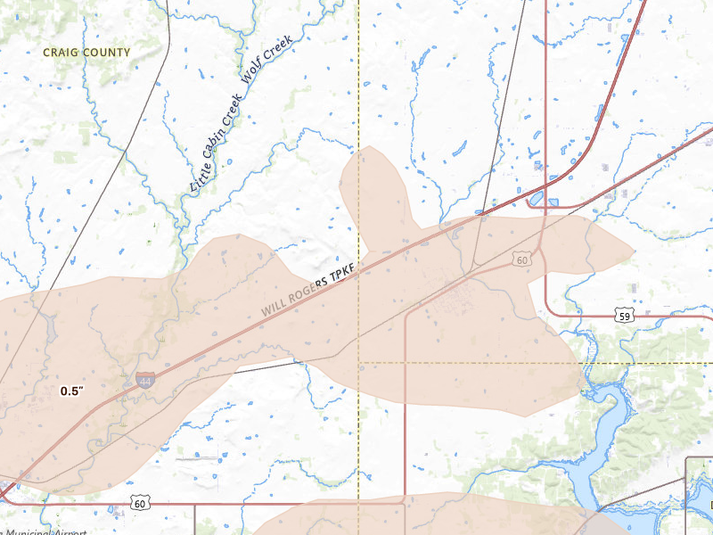 Radar-estimated hail-size map of the storm over Afton, OK