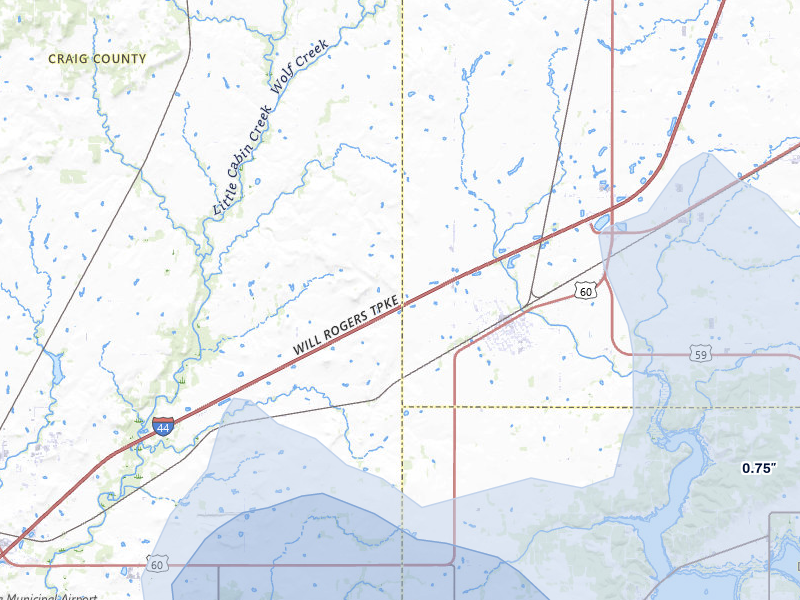 NEXRAD radar-signature map of the hail over Afton, OK