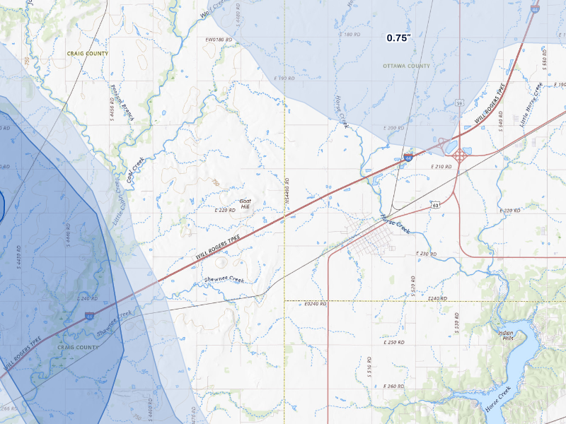 NEXRAD radar-signature map of the hail storm over Afton, OK on Aug 6, 2026