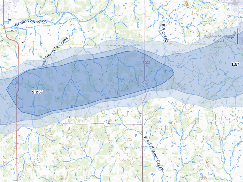 NEXRAD radar-signature map of the hail storm over Agra, OK on Mar 1, 2026
