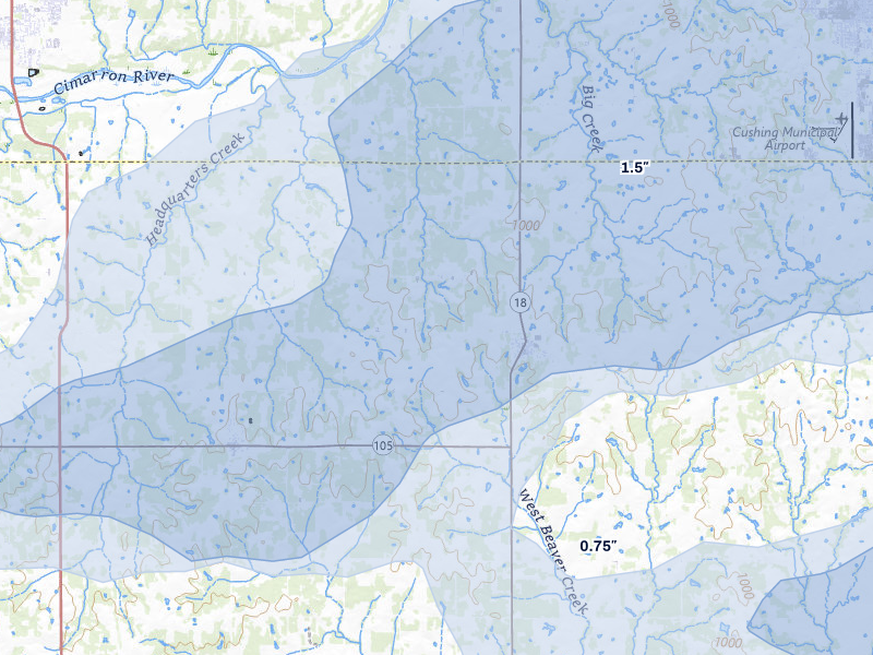 NEXRAD radar-signature map of the hail storm over Agra, OK on Apr 28, 2026