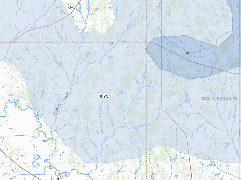 NEXRAD radar-signature map of the hail over Alex, OK