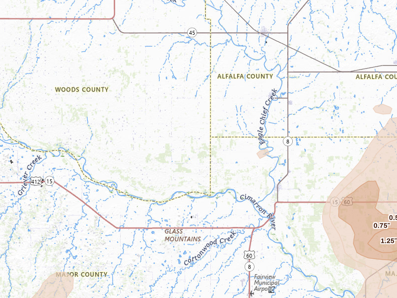 Radar-estimated hail-size map of the storm over Aline, OK on May 29, 2026