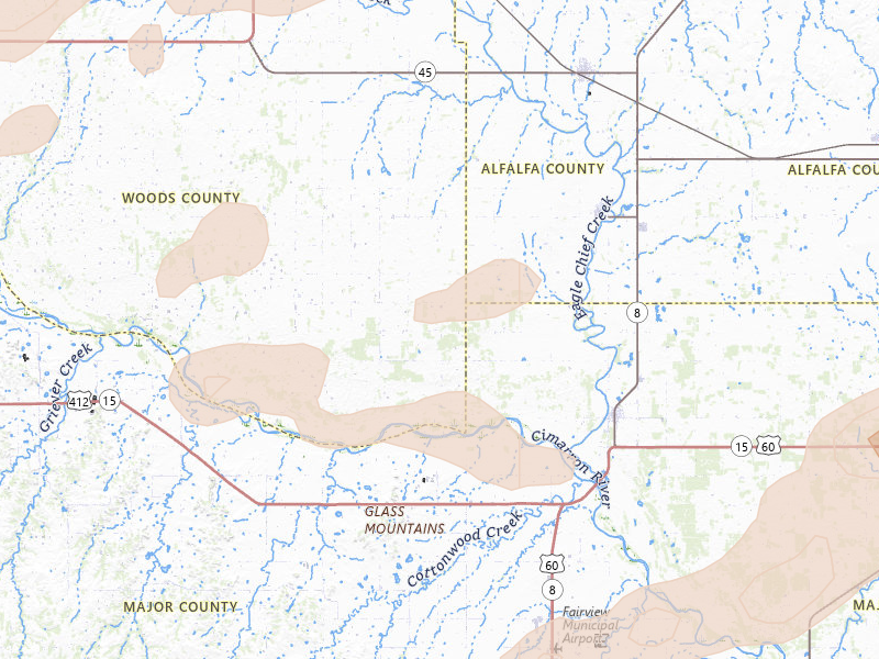 Radar-estimated hail-size map of the storm over Aline, OK on Jun 26, 2026