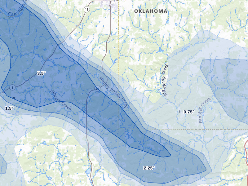 NEXRAD radar-signature map of the hail over Allen, OK