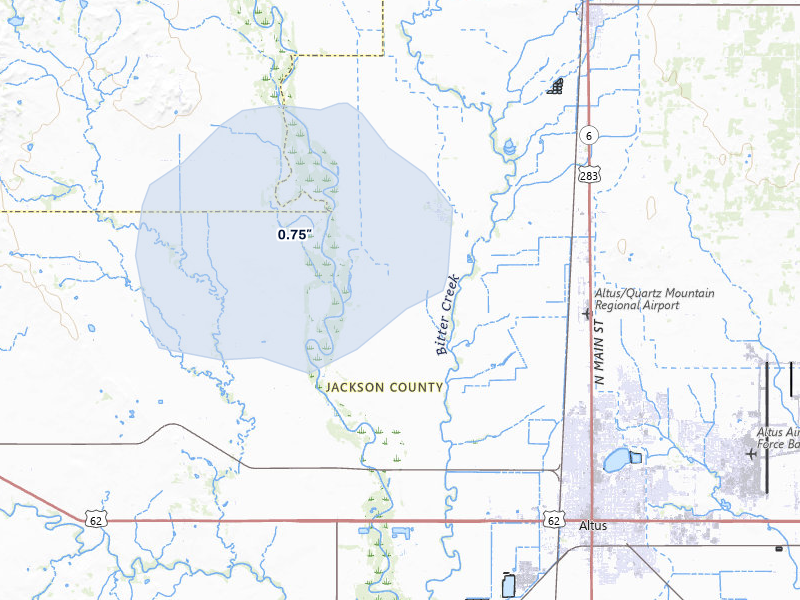 NEXRAD radar-signature map of the hail over Altus, OK
